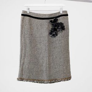 Moschino Floral Appliqué Tweed Chain Hem Skirt